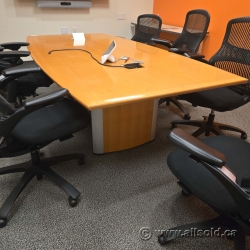 Sugar Maple Boat Shaped Boardroom Table w/ Grommets 96" x 48"